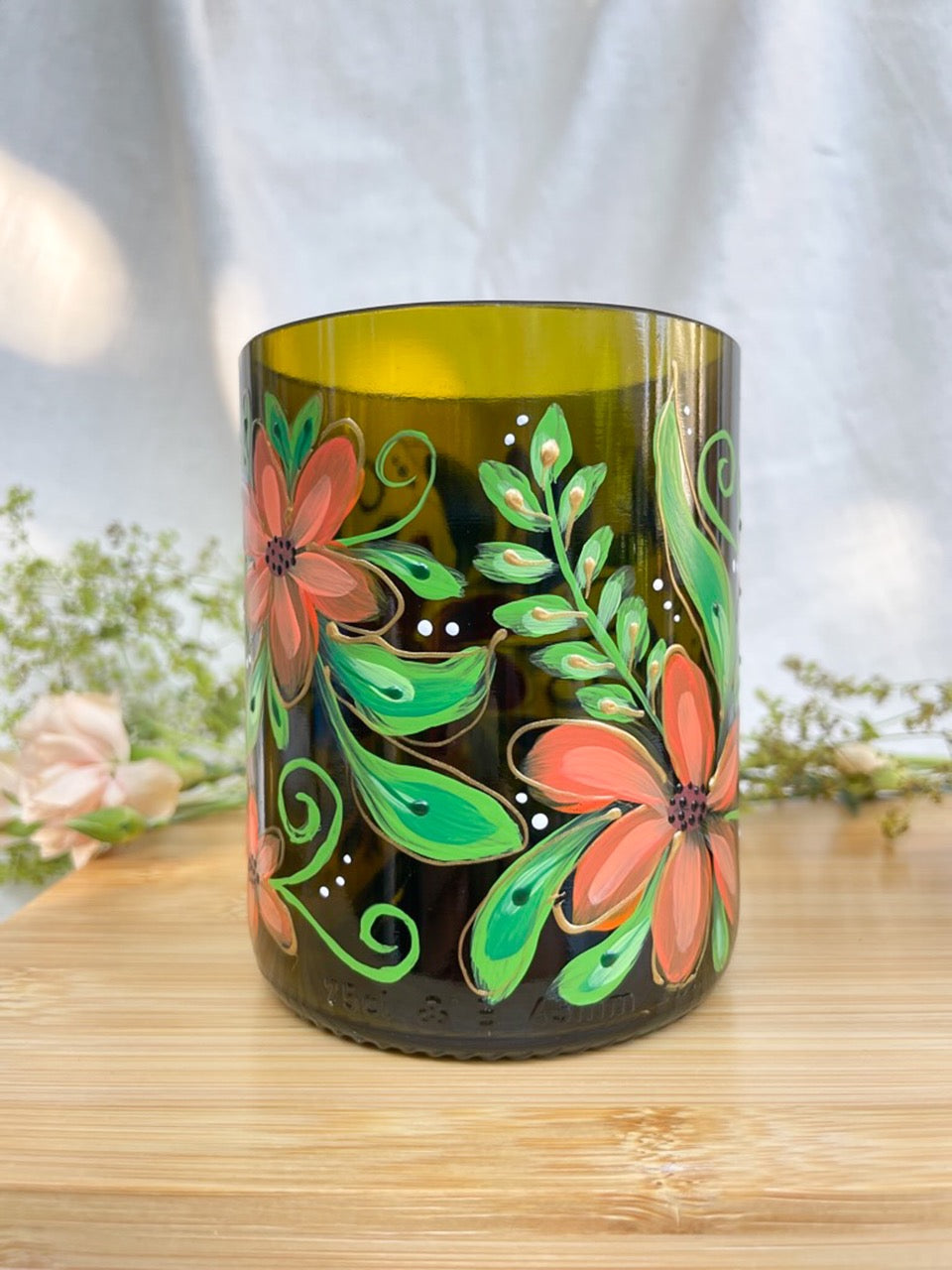 Handpainted wine bottle cup - big