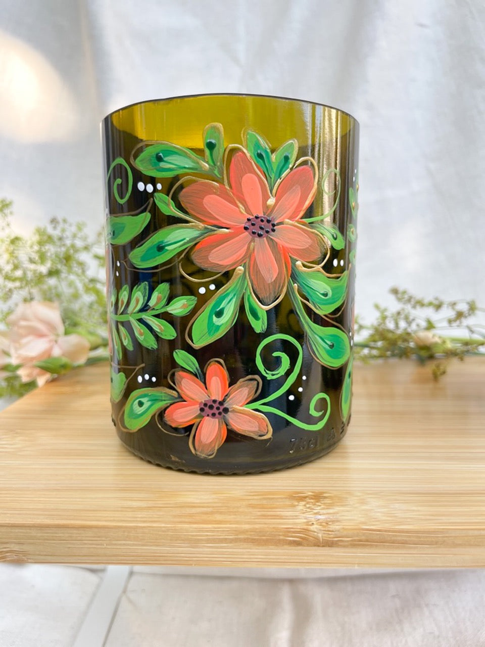 Handpainted wine bottle cup - big