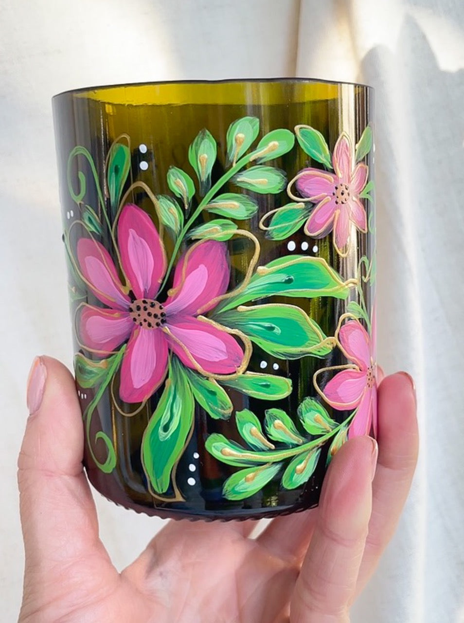 Handpainted wine bottle cup - big