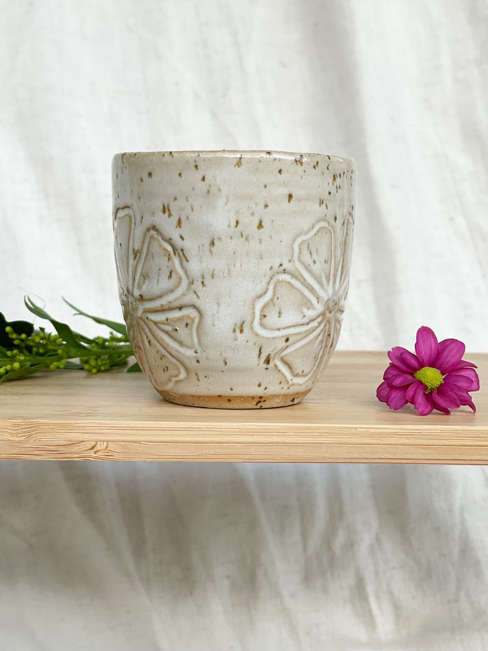 Espresso Floral Cup - Cotton White